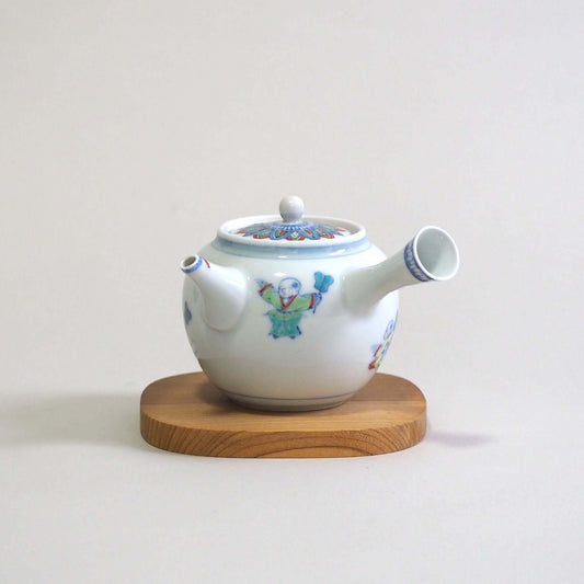 京焼　昭阿弥作　淡彩唐子横手急須　200ml