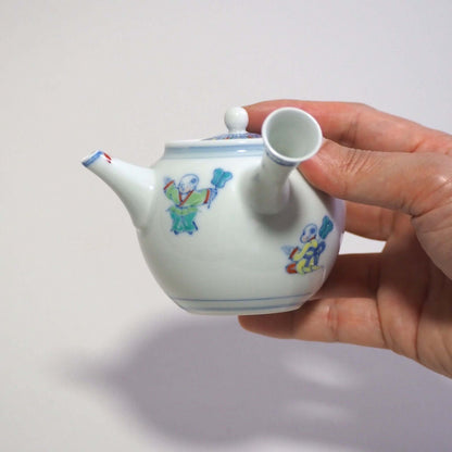 京焼　昭阿弥作　淡彩唐子横手急須　200ml