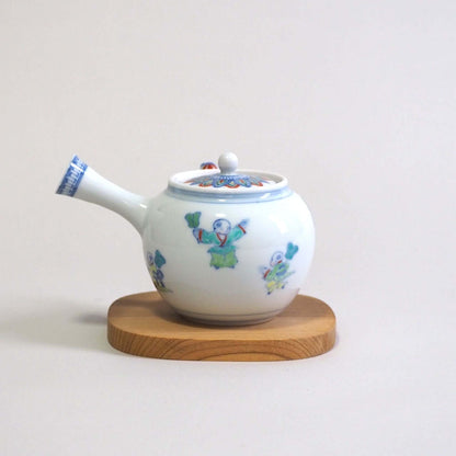 京焼　昭阿弥作　淡彩唐子横手急須　200ml