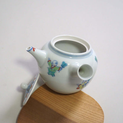 京焼　昭阿弥作　淡彩唐子横手急須　200ml