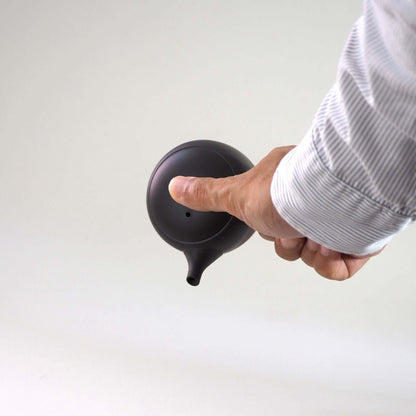 常滑焼玉光陶園の窯変長丸急須の手で持ち傾けている