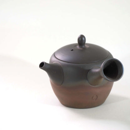 常滑焼玉光陶園の窯変長丸急須の正面画像