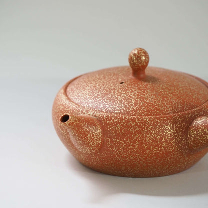 常滑焼玉光陶園の朱泥平丸金たたき急須の注ぎ口辺り